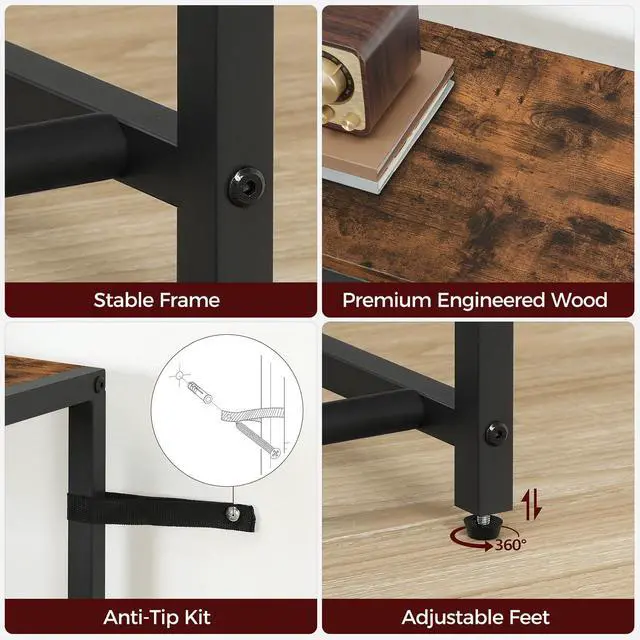 Alt view image 7 of 7 - Guitar Stand, Guitar Holder for 6 String Instruments, Suitable for Acoustic Guitar, Bass, Guitar Rack with Side Shelves for Record Player, with Non-Slip Rubber Pads, Rustic Brown GSHR9701V1