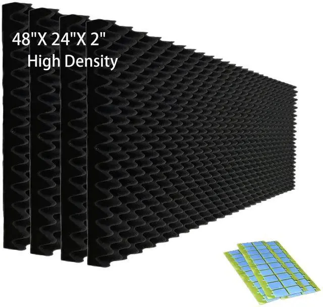 Main image of Egg Crate Acoustic Foam Panel, 48"x24"x2", Black, 4-Pack | Sound Proof, For Walls/Recording Studios/KTV
