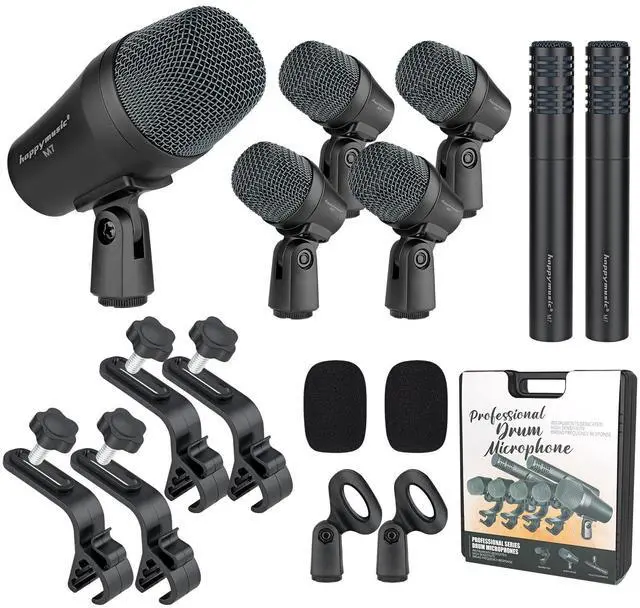 Main image of M7 Wired Drum Microphone Kit,7-Piece Full Metal Dynamic Mic-Kick Bass Snare and Cymbals,Use for Drums Vocal Other Instrument Complete with Thread Clip Inserts Mics Holders,Carrying Case