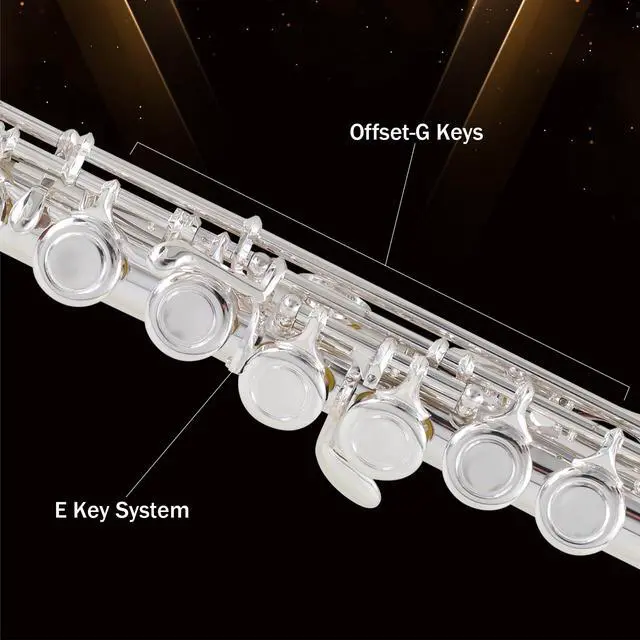 Alt view image 5 of 7 - Silver Plated C Flute Closed Hole 16 Keys Flute Instrument with Curved Head Joint Mouthpiece Replacement,Cleaning Kit,Stand,Carrying Case,Gloves,Tuning Rod for Beginners Kids Students