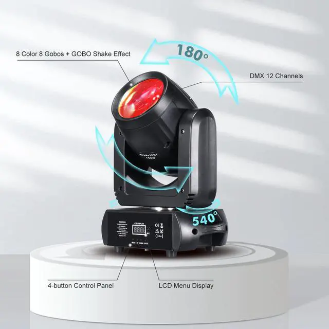 Alt view image 4 of 7 - Moving Head Light 150W Stage Lights 8 Gobos 8 Colors 12 Channels Beam Spotlights 18-Face Prism DMX 512 with Sound-Activated for Party Event Wedding DJ Lighting (1)