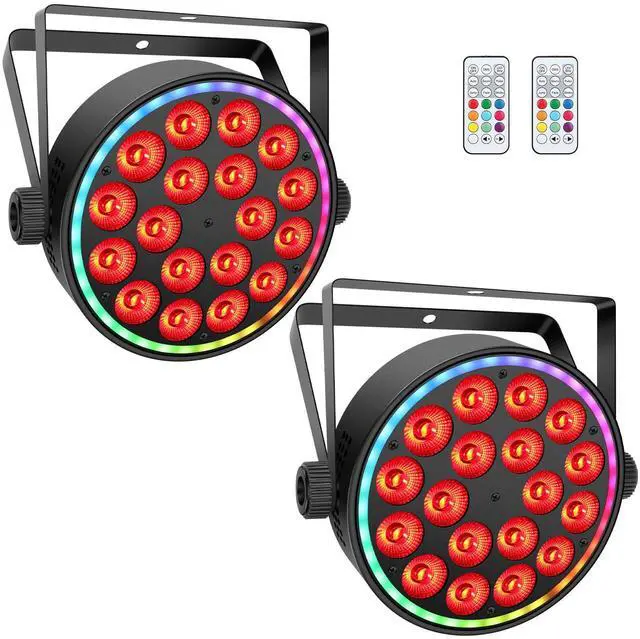 Main image of Stage Par Lights for Party: Dual-Effect Ring LED Surrounded 180W RGBW Par Can - Metal Casing - Remote&DMX Control - DJ Event Planner Easy Setup for Wedding Band Live Show (2Pack)