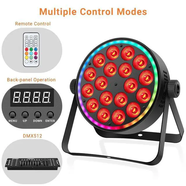 Alt view image 3 of 7 - Stage Par Lights for Party: Dual-Effect Ring LED Surrounded 180W RGBW Par Can - Metal Casing - Remote&DMX Control - DJ Event Planner Easy Setup for Wedding Band Live Show (2Pack)