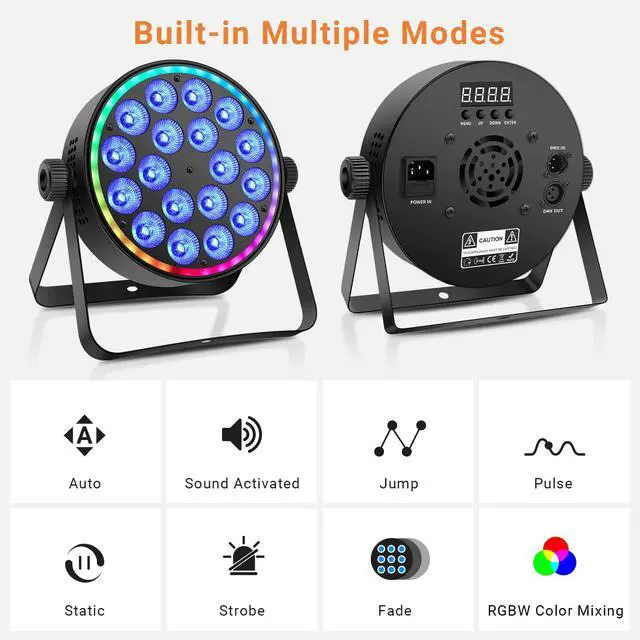 Alt view image 5 of 7 - Stage Par Lights for Party: Dual-Effect Ring LED Surrounded 180W RGBW Par Can - Metal Casing - Remote&DMX Control - DJ Event Planner Easy Setup for Wedding Band Live Show (2Pack)