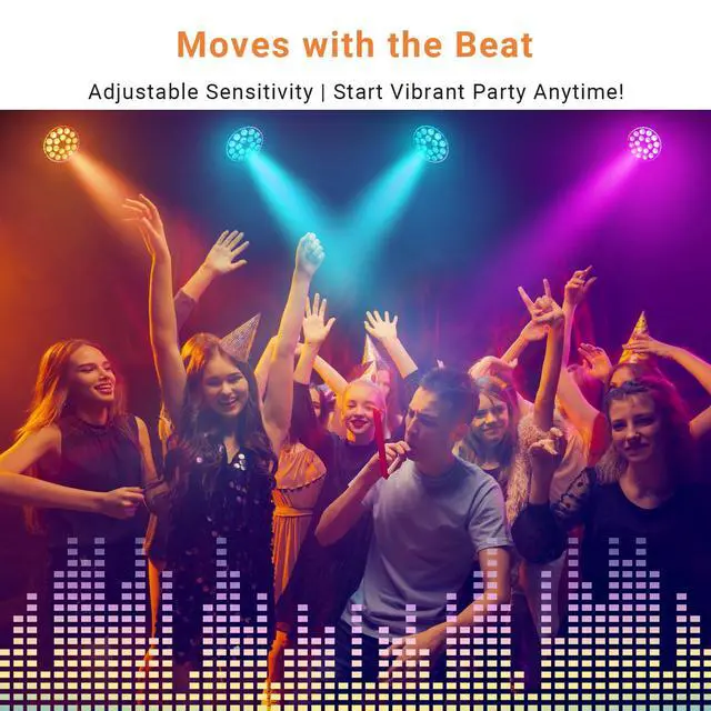 Alt view image 4 of 7 - Stage Par Lights for Party: Dual-Effect Ring LED Surrounded 180W RGBW Par Can - Metal Casing - Remote&DMX Control - DJ Event Planner Easy Setup for Wedding Band Live Show (2Pack)