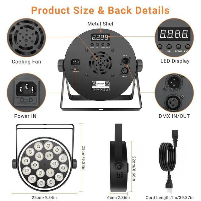 Alt view image 7 of 7 - Stage Par Lights for Party: Dual-Effect Ring LED Surrounded 180W RGBW Par Can - Metal Casing - Remote&DMX Control - DJ Event Planner Easy Setup for Wedding Band Live Show (2Pack)