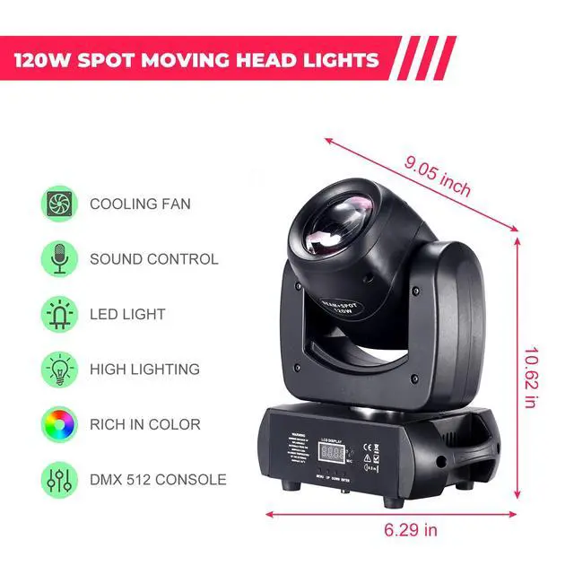 Alt view image 2 of 7 - 120W LED Moving Head Dj Light Roto Prism Beam Stage Lights 8 GOBOs 8 Colors DMX 512 12CH Sound DJ Lighting for Disco Party Events Wedding Stage Lighting (2)