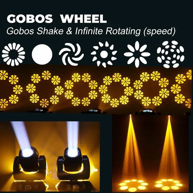 Alt view image 4 of 7 - 120W LED Moving Head Dj Light Roto Prism Beam Stage Lights 8 GOBOs 8 Colors DMX 512 12CH Sound DJ Lighting for Disco Party Events Wedding Stage Lighting (2)