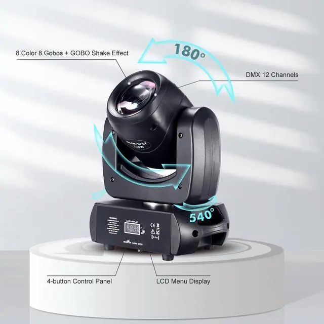 Alt view image 3 of 7 - 120W LED Moving Head Dj Light Roto Prism Beam Stage Lights 8 GOBOs 8 Colors DMX 512 12CH Sound DJ Lighting for Disco Party Events Wedding Stage Lighting (2)