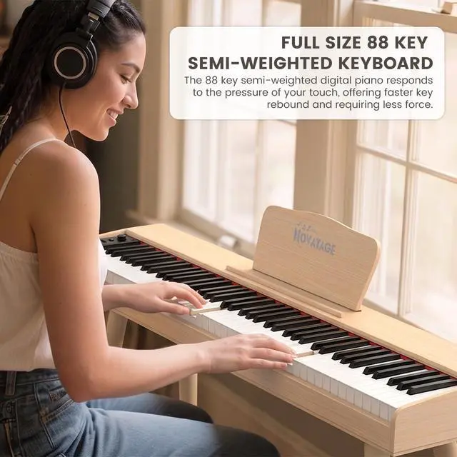 Alt view image 2 of 7 - Digital Piano 88 Key Semi Weighted Keyboard, Full-size Electric Piano for Beginners, Wooden Electric Keyboard with Sustain Pedal, Headphone, cover, Supports MIDI Connecting (Light Oak)