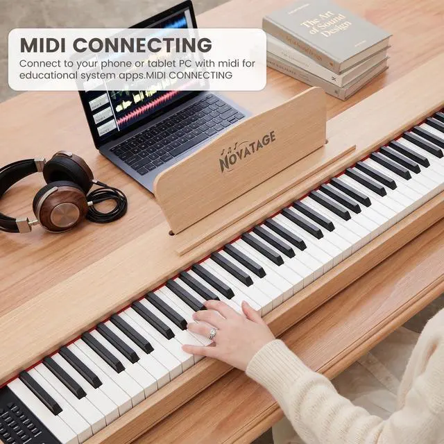 Alt view image 3 of 7 - Digital Piano 88 Key Semi Weighted Keyboard, Full-size Electric Piano for Beginners, Wooden Electric Keyboard with Sustain Pedal, Headphone, cover, Supports MIDI Connecting (Light Oak)