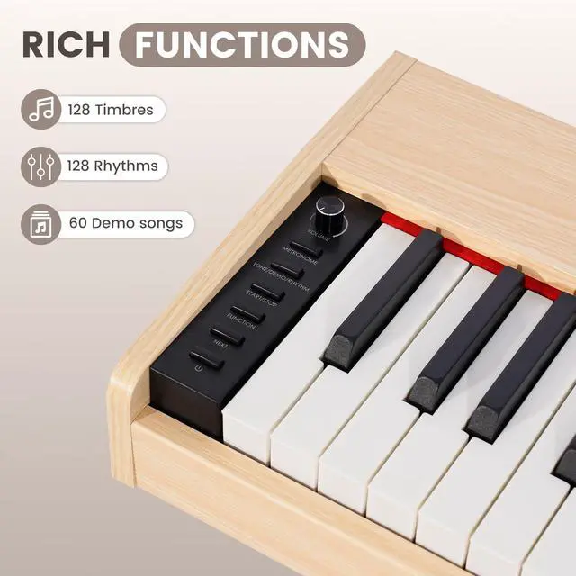 Alt view image 5 of 7 - Digital Piano 88 Key Semi Weighted Keyboard, Full-size Electric Piano for Beginners, Wooden Electric Keyboard with Sustain Pedal, Headphone, cover, Supports MIDI Connecting (Light Oak)