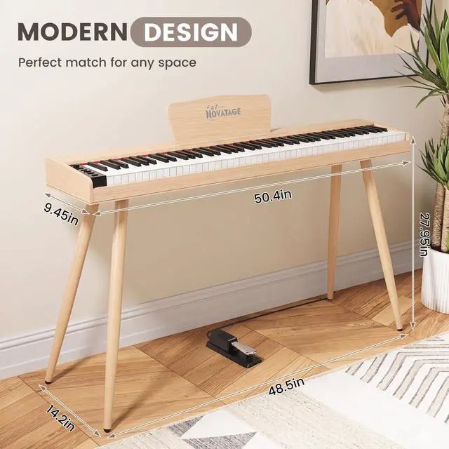 Alt view image 6 of 7 - Digital Piano 88 Key Semi Weighted Keyboard, Full-size Electric Piano for Beginners, Wooden Electric Keyboard with Sustain Pedal, Headphone, cover, Supports MIDI Connecting (Light Oak)