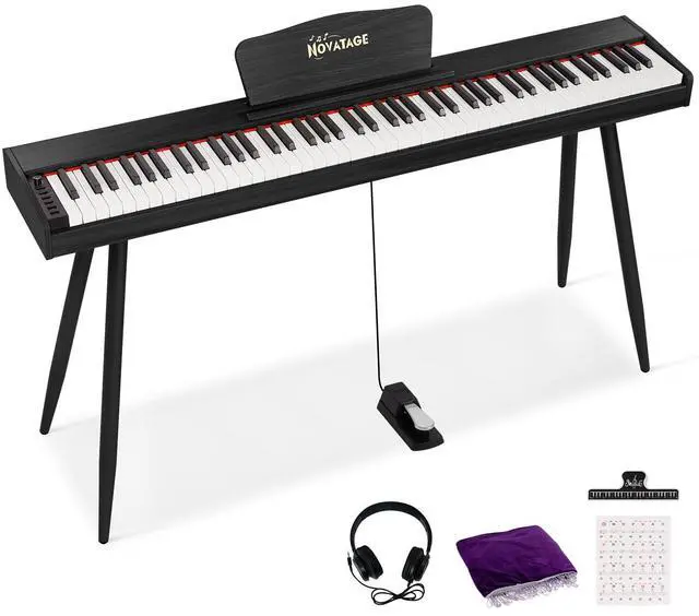 Main image of Digital Piano 88 Key Semi Weighted Keyboard, Full-size Electric Piano for Beginners, Wooden Electric Keyboard with Sustain Pedal, Headphone, cover, Supports MIDI Connecting (Black)