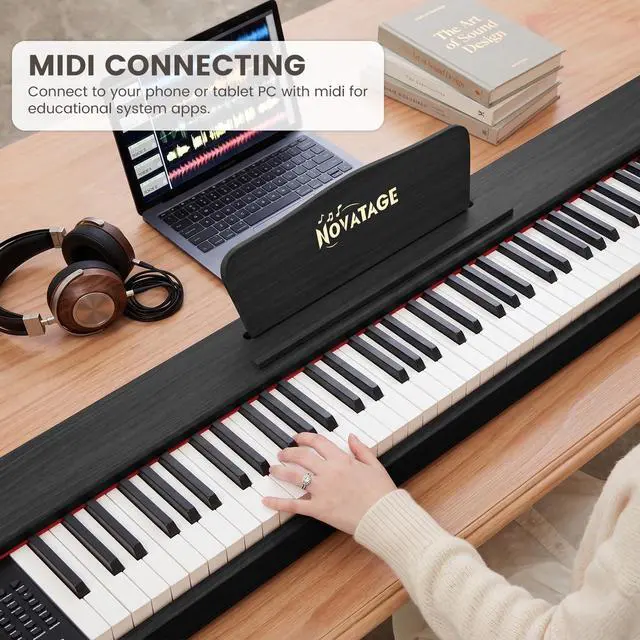 Alt view image 3 of 7 - Digital Piano 88 Key Semi Weighted Keyboard, Full-size Electric Piano for Beginners, Wooden Electric Keyboard with Sustain Pedal, Headphone, cover, Supports MIDI Connecting (Black)