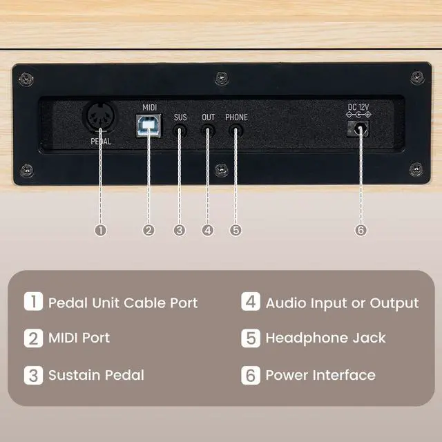 Alt view image 7 of 7 - Digital Piano 88 Key Semi Weighted Keyboard, Full-size Electric Piano for Beginners, Wooden Electric Keyboard with Sustain Pedal, Headphone, cover, Supports MIDI Connecting (Light Oak)
