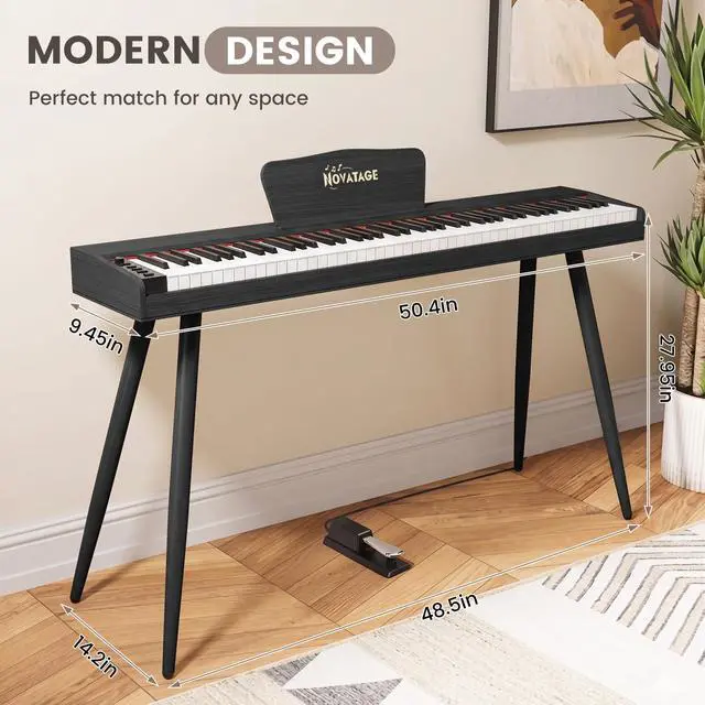 Alt view image 6 of 7 - Digital Piano 88 Key Semi Weighted Keyboard, Full-size Electric Piano for Beginners, Wooden Electric Keyboard with Sustain Pedal, Headphone, cover, Supports MIDI Connecting (Black)