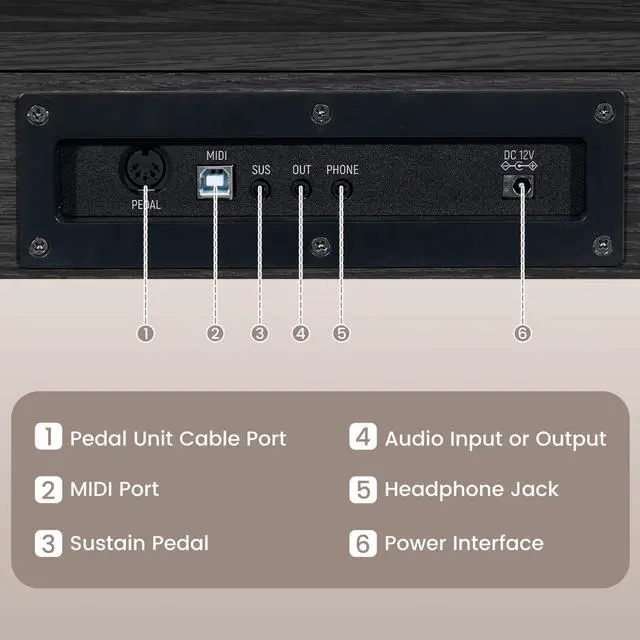 Alt view image 7 of 7 - Digital Piano 88 Key Semi Weighted Keyboard, Full-size Electric Piano for Beginners, Wooden Electric Keyboard with Sustain Pedal, Headphone, cover, Supports MIDI Connecting (Black)