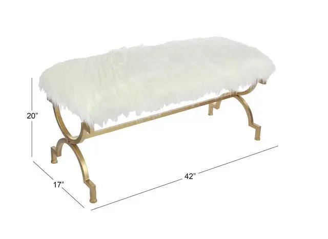 Alt view image 3 of 7 - Deco 79 Metal Home Bench Entryway Bench with White Faux Fur Top, 42" x 17" x 20", Gold