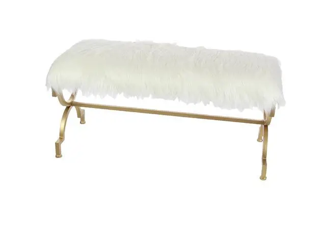 Alt view image 4 of 7 - Deco 79 Metal Home Bench Entryway Bench with White Faux Fur Top, 42" x 17" x 20", Gold