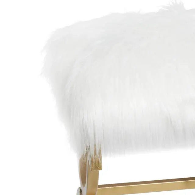 Alt view image 5 of 7 - Deco 79 Metal Home Bench Entryway Bench with White Faux Fur Top, 42" x 17" x 20", Gold