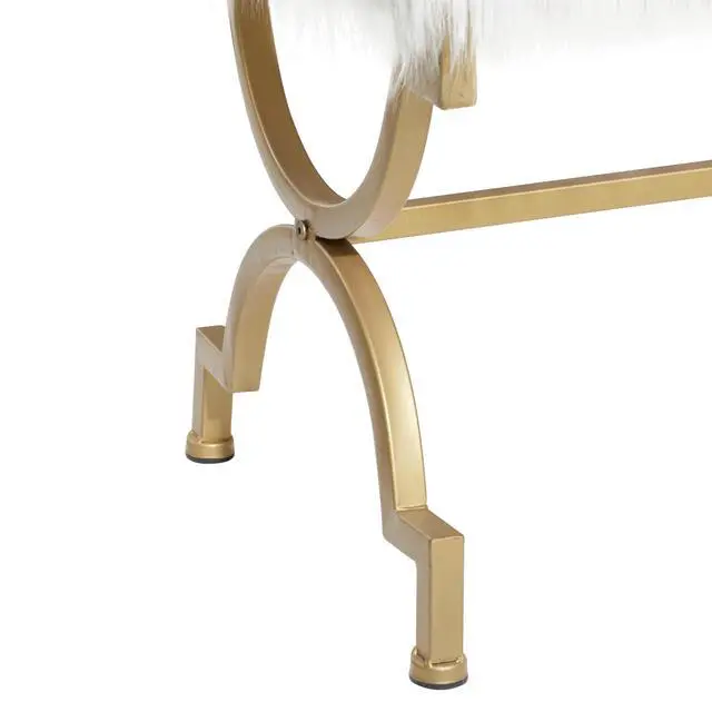 Alt view image 6 of 7 - Deco 79 Metal Home Bench Entryway Bench with White Faux Fur Top, 42" x 17" x 20", Gold