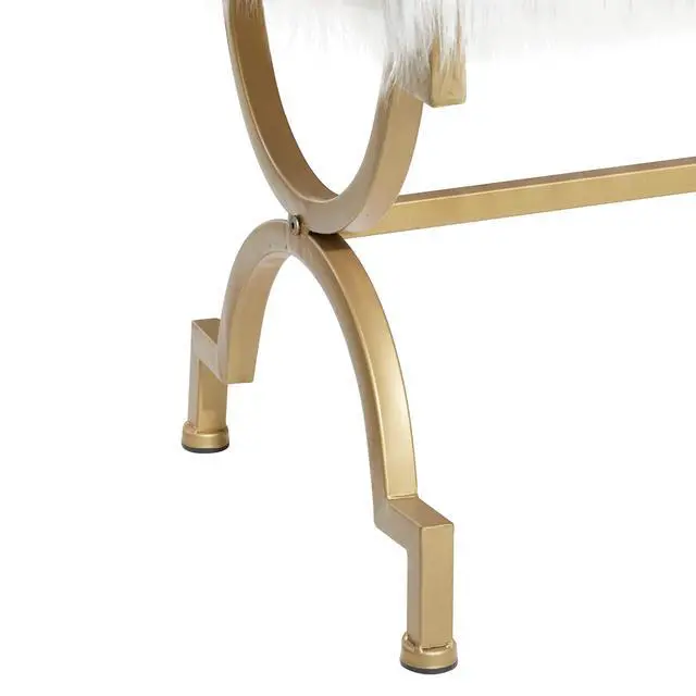 Alt view image 7 of 7 - Deco 79 Metal Home Bench Entryway Bench with White Faux Fur Top, 42" x 17" x 20", Gold