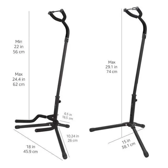 Alt view image 6 of 7 - Height Adjustable Foldable Guitar Stand with Secure Support, Padded Non-Slip Floor-Stand for Acoustic, Electric, Bass and Banjos, Portable Display-Stand, Black (Pack of 10)