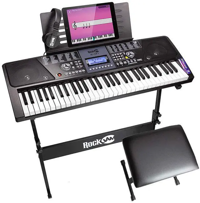 Main image of RJ561 61 Key Keyboard Piano Kit with Stand, Stool & Headphones