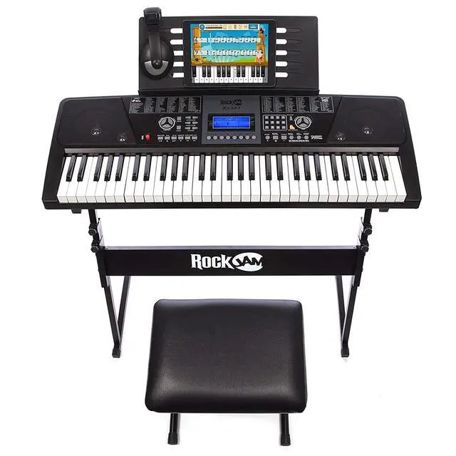 Alt view image 2 of 7 - RJ561 61 Key Keyboard Piano Kit with Stand, Stool & Headphones