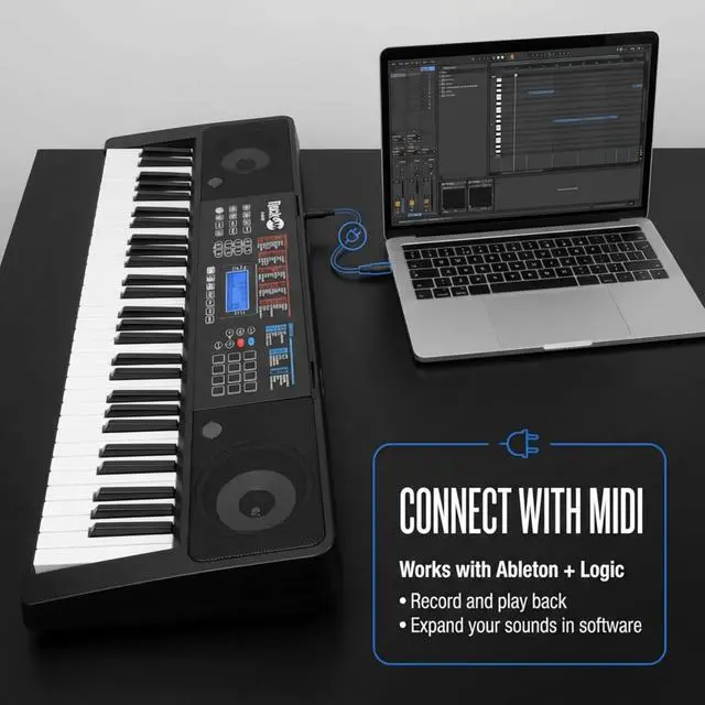 Alt view image 5 of 6 - RJ761 61 Key Keyboard Piano Kit, Stand, Stool, Sustain & Headphones | Beginner electric keyboard piano set with touch display, sustain pedal and Simply Piano lessons for kids and adults