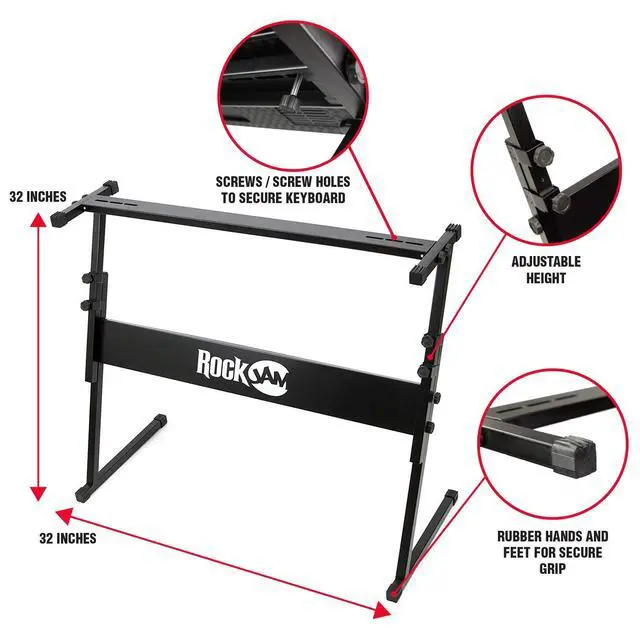 Alt view image 3 of 7 - RJ561 61 Key Keyboard Piano Kit with Stand, Stool & Headphones
