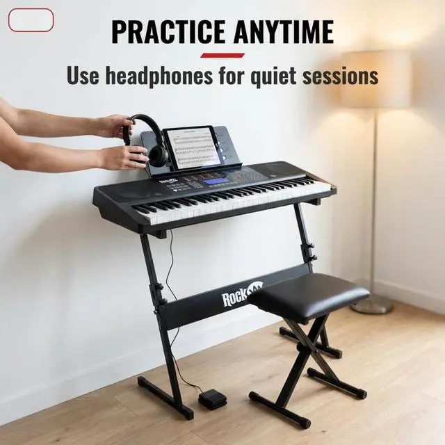 Alt view image 6 of 6 - RJ761 61 Key Keyboard Piano Kit, Stand, Stool, Sustain & Headphones | Beginner electric keyboard piano set with touch display, sustain pedal and Simply Piano lessons for kids and adults