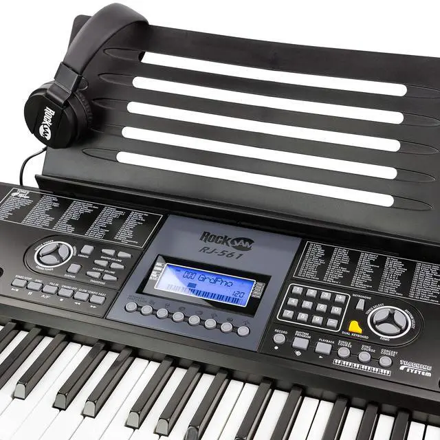Alt view image 6 of 7 - RJ561 61 Key Keyboard Piano Kit with Stand, Stool & Headphones