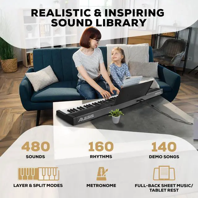 Alt view image 4 of 7 - 88 Key Keyboard Piano with 480 Sounds, Speakers, USB MIDI, Sheet Music Tablet Rest, Power Adapter and Piano Lessons for Beginners