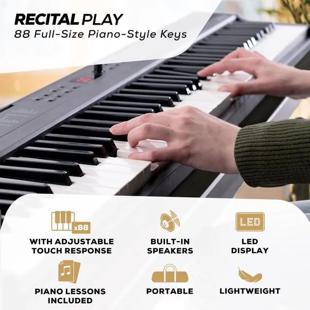 Alt view image 2 of 7 - 88 Key Keyboard Piano with 480 Sounds, Speakers, USB MIDI, Sheet Music Tablet Rest, Power Adapter and Piano Lessons for Beginners
