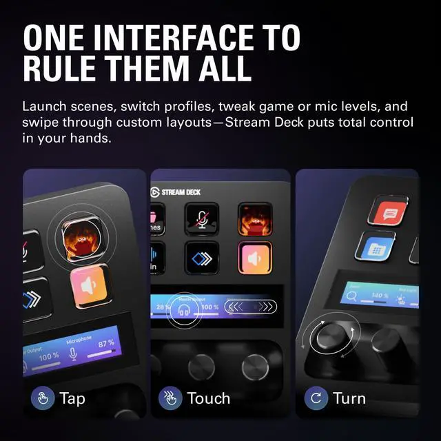 Alt view image 4 of 7 - Stream Deck +, Audio Mixer and Studio Controller | LCD keys, dials and touch strip, Multi actions and smart profiles, Unlocks Wave Link mixing, Works with Mac and PC