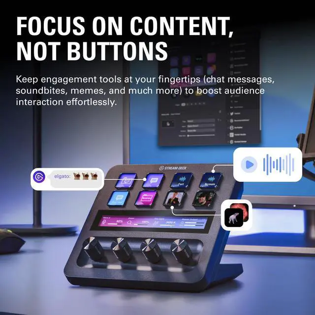 Alt view image 6 of 7 - Stream Deck +, Audio Mixer and Studio Controller | LCD keys, dials and touch strip, Multi actions and smart profiles, Unlocks Wave Link mixing, Works with Mac and PC