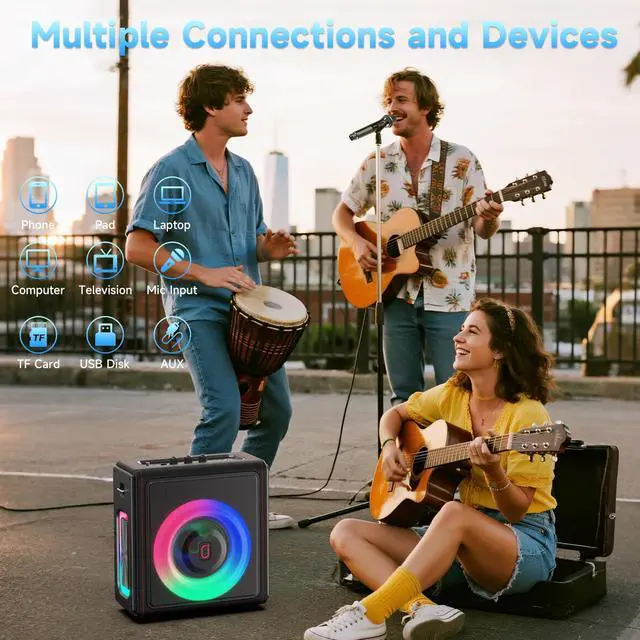 Alt view image 5 of 7 - Karaoke Machine, Portable Bluetooth 5.3 Speaker with 3 Wireless Microphones for Adults, 300W Retro Leather PA System with Pitch Correction, Supports TV/TWS/TF Card/USB/AUX/Live