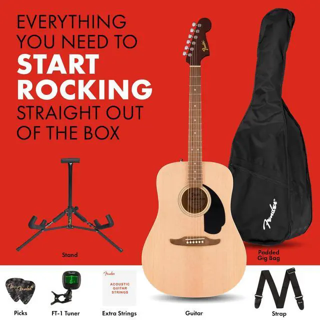 Alt view image 5 of 7 - California Debut Redondo Series Acoustic Guitar Starter Kit, Natural | Includes gig bag, stand, tuner, strap, picks, California Series dreadnought body, ideal for beginners