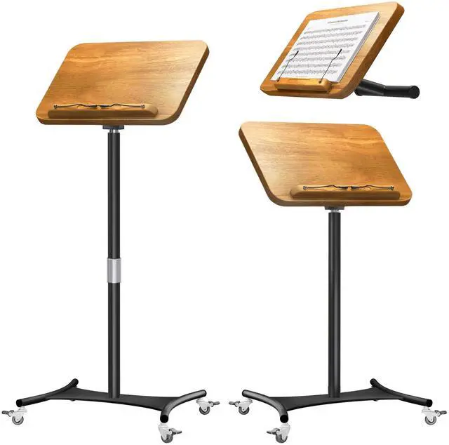 Main image of 2-in-1 Dual-Use Music Stand & Tabletop Stand, 16.5"51" Height Adjustable | Portable Rolling Solid Wooden Music Stand for Sheet Music with Adjustable Tilting Angle, Page Holders, For Violin & Guitar