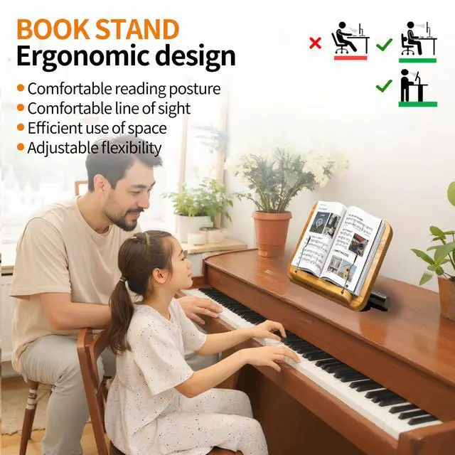 Alt view image 5 of 6 - 2-in-1 Dual-Use Music Stand & Tabletop Stand, 16.5"51" Height Adjustable | Portable Rolling Solid Wooden Music Stand for Sheet Music with Adjustable Tilting Angle, Page Holders, For Violin & Guitar