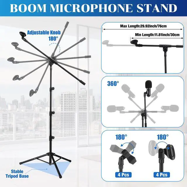 Alt view image 3 of 7 - 4 Pcs Tripod Microphone Stand Boom Arm Floor Mic Stand with Carrying Bag and Mic Clips for Singing Stage Wedding Karaoke Church (Multifunctional Style)
