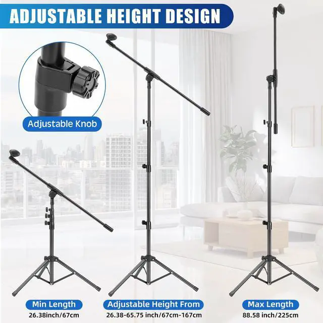 Alt view image 2 of 7 - 4 Pcs Tripod Microphone Stand Boom Arm Floor Mic Stand with Carrying Bag and Mic Clips for Singing Stage Wedding Karaoke Church (Multifunctional Style)