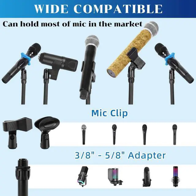 Alt view image 6 of 7 - 4 Pcs Tripod Microphone Stand Boom Arm Floor Mic Stand with Carrying Bag and Mic Clips for Singing Stage Wedding Karaoke Church (Multifunctional Style)