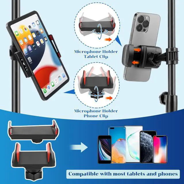 Alt view image 4 of 7 - 4 Pcs Tripod Microphone Stand Boom Arm Floor Mic Stand with Carrying Bag and Mic Clips for Singing Stage Wedding Karaoke Church (Multifunctional Style)
