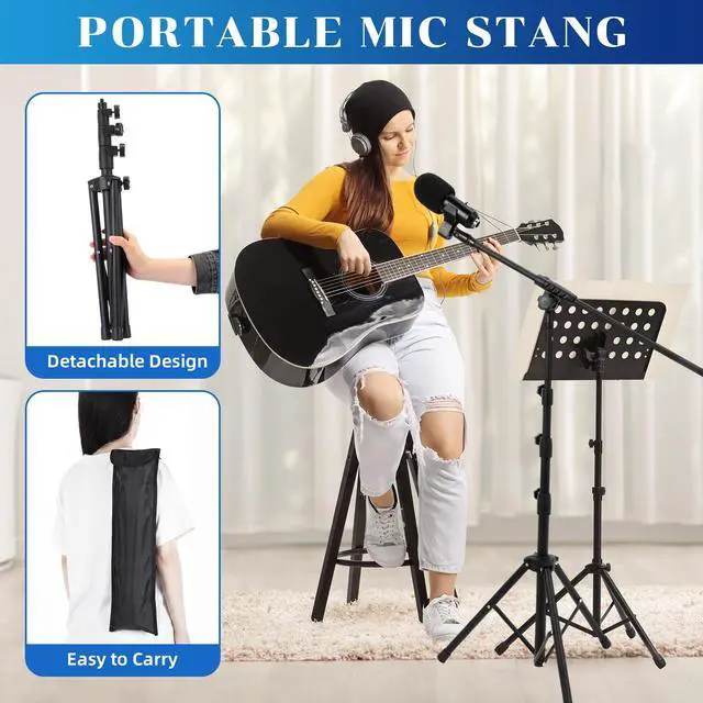 Alt view image 7 of 7 - 4 Pcs Tripod Microphone Stand Boom Arm Floor Mic Stand with Carrying Bag and Mic Clips for Singing Stage Wedding Karaoke Church (Multifunctional Style)