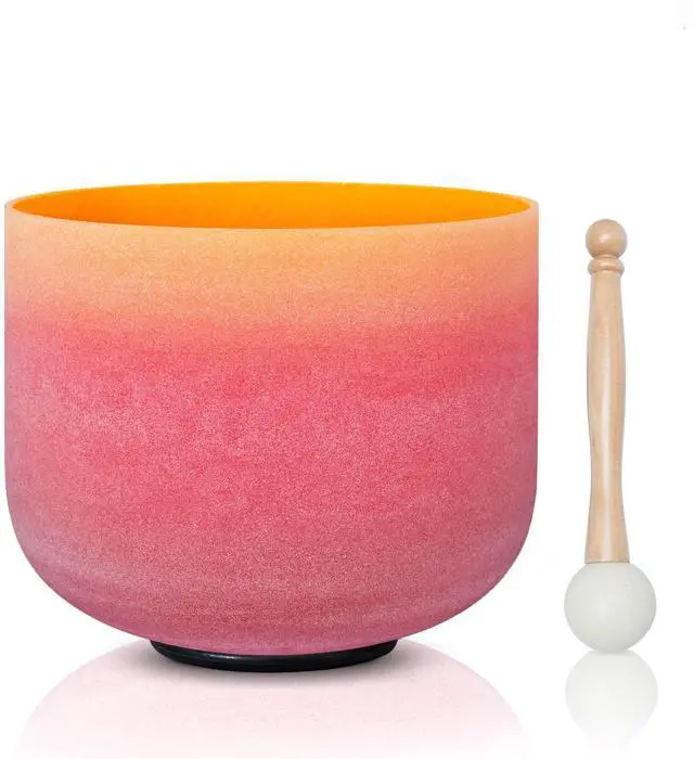 Main image of 440HZ 8 Inch Rainbow Colored E Note Solar Plexus Chakra Frosted Quartz Crystal Singing Bowl for Sound Healing and Meditation