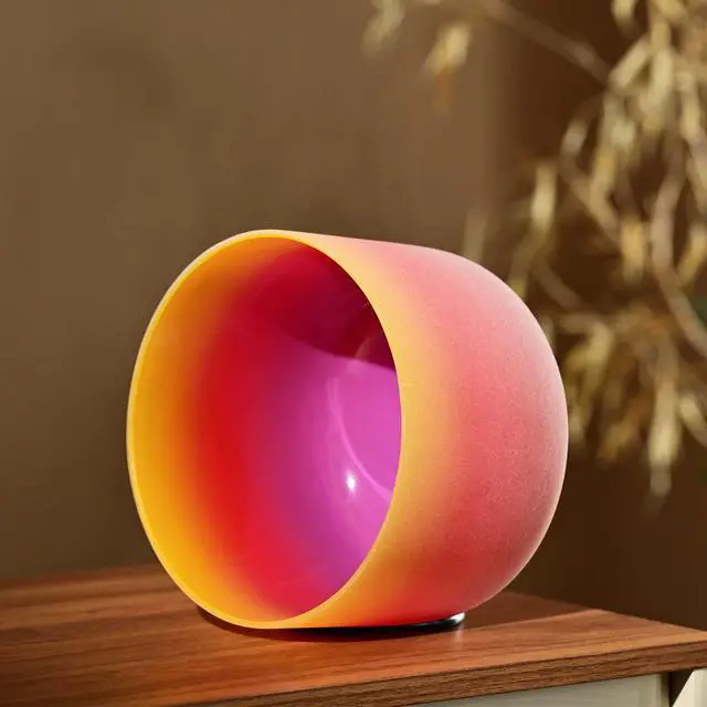 Alt view image 2 of 7 - 440HZ 8 Inch Rainbow Colored E Note Solar Plexus Chakra Frosted Quartz Crystal Singing Bowl for Sound Healing and Meditation