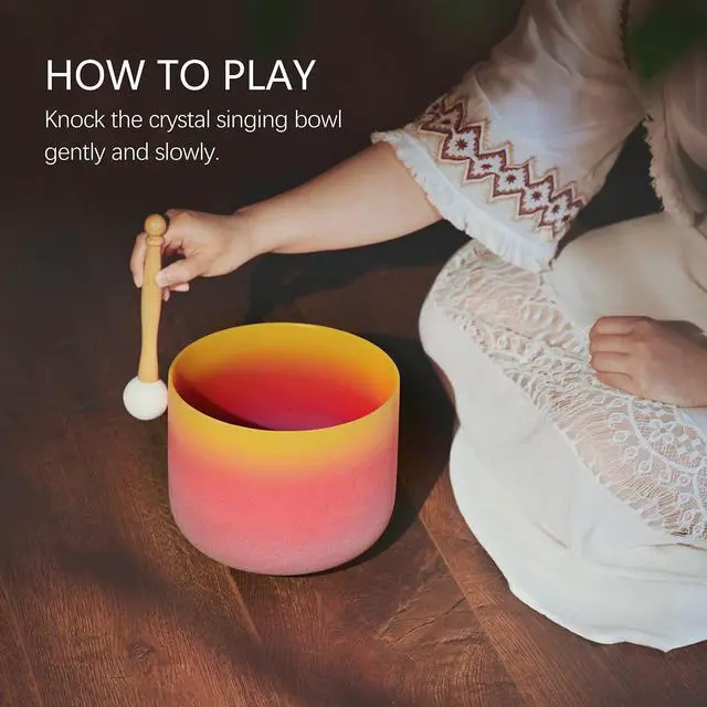 Alt view image 4 of 7 - 440HZ 8 Inch Rainbow Colored E Note Solar Plexus Chakra Frosted Quartz Crystal Singing Bowl for Sound Healing and Meditation
